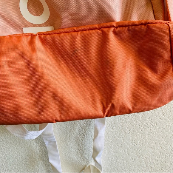 Adidas Orange Front White Logo Detail Adjustable Strap Zip Up Closure Backpack - Picture 7 of 13